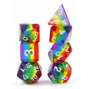 Lot de 7 Dés - Arc-en-ciel transparent